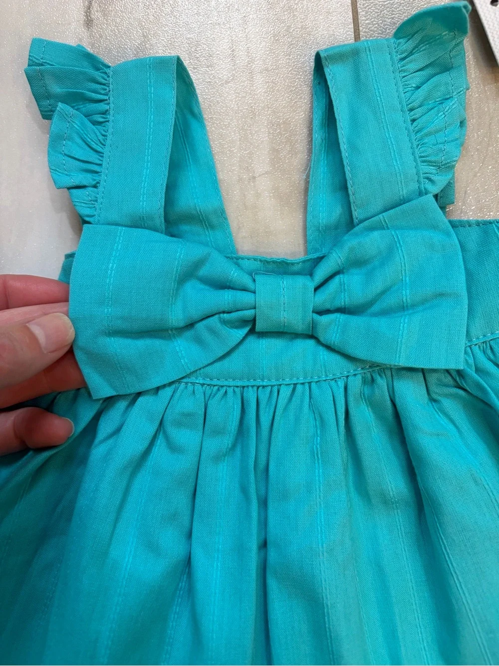 NWT RuffleButts Colorful Baltic Blue Flutter Strap Summer Sun Dress Girls 0-3M